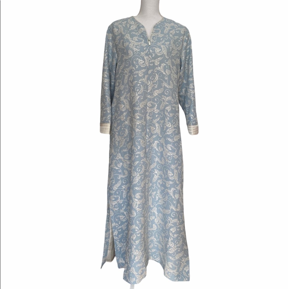 Oscar De La Renta- Vintage Blue and White Brocade Zip Caftan